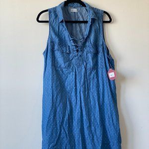 Denim Lace Up Polka Dot Dress XL